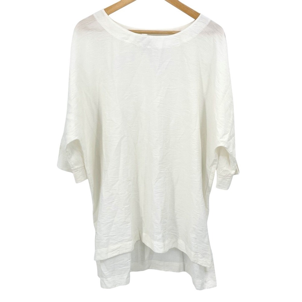 JOHN MARK Womens Size Large Tunic Top Cream Textured Buttons‎ Laggenlook Minimal